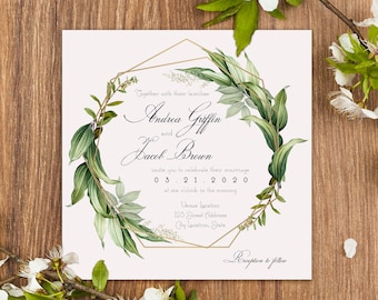 Lush Foliage Golden Frame Invitación de boda *archivo DIGITAL disponible