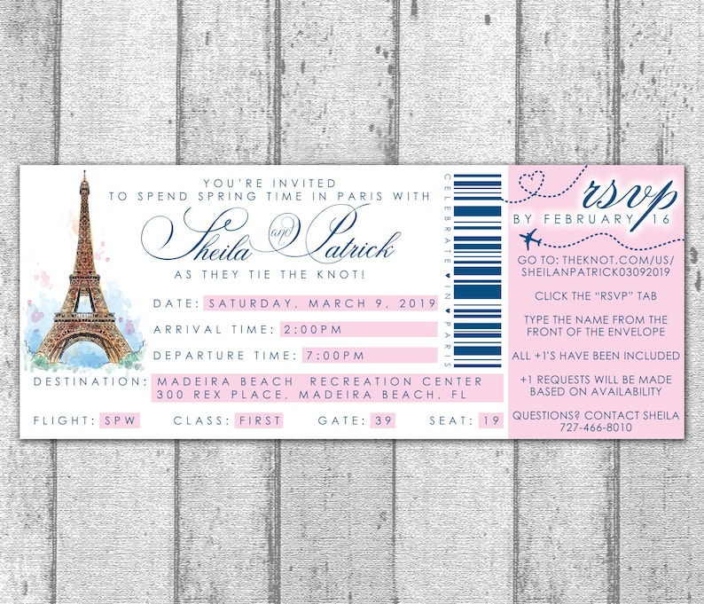 Paris Boarding Pass Invitation Deposit Etsy