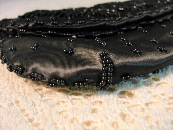 Vintage Black Beaded Satin Clutch - image 3