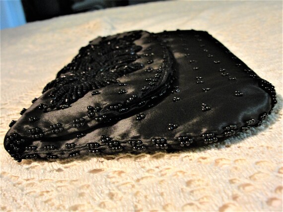 Vintage Black Beaded Satin Clutch - image 2