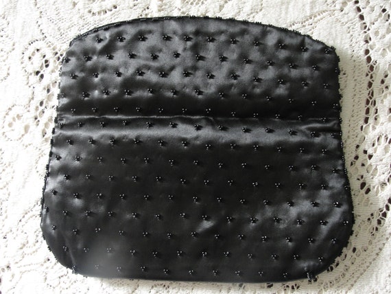 Vintage Black Beaded Satin Clutch - image 8