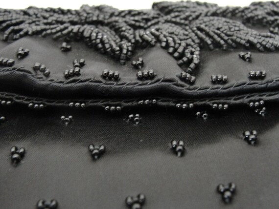 Vintage Black Beaded Satin Clutch - image 5