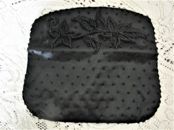 Vintage Black Beaded Satin Clutch - image 7