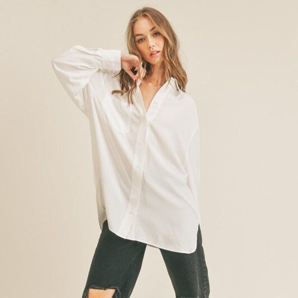 Oversized white cotton button shirt