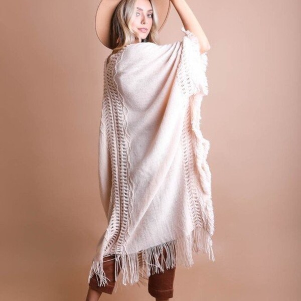 Double fringes kimono in dark grey main image 1