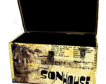 Baú de centro, baús, baú de viagem, baú vintage restaurado - Homenagem à SON HOUSE