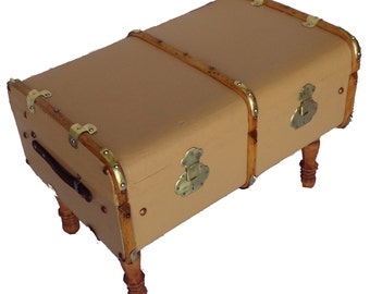 Trunk, Steamer Trunk,  Antique Trunk, Storage Trunk, Vintage European Outer Rib Coffee Table Trunk