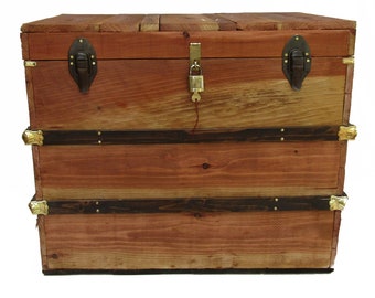 Antique Trunk Style Hope Chest, Natural Finish Steamer Trunk