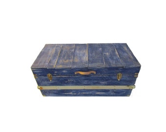 Steamer Trunk in Blue Reclaimed Wood