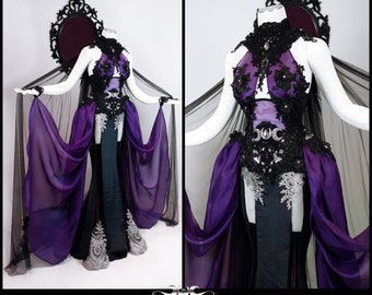 Nightmare Moon fantasy couture corset dress gothic wedding black purple silver fairytale goddess costume cosplay