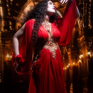 Fantasy dress goddess luxury costume red carpet couture greek showgirl mor got acotar stage mystical burlesque bohemian pagan wedding dress