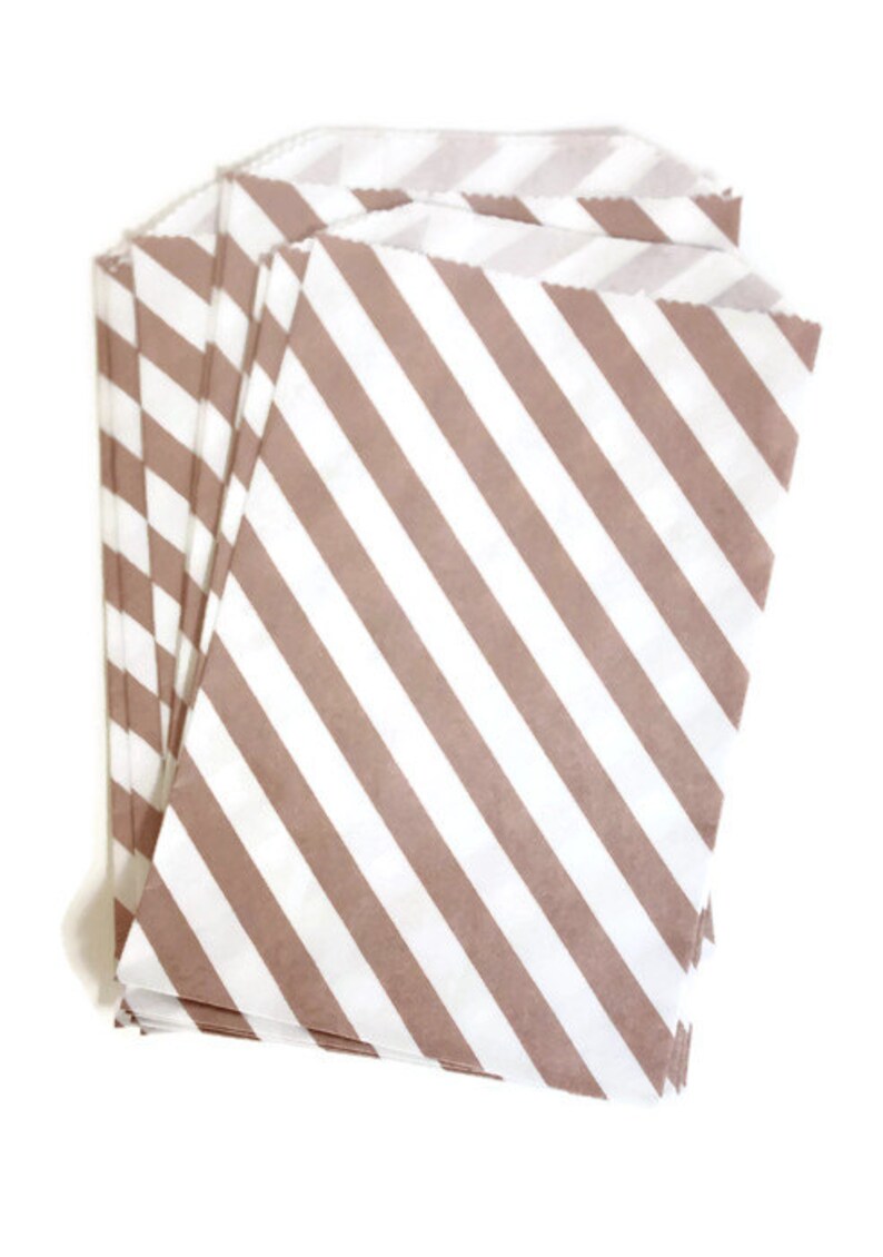 Horizontal /& Polka Dot Diagonal Chevron Metallic ROSE GOLD Patterned Medium Food Safe Flat Paper Craft Bags Casablanca