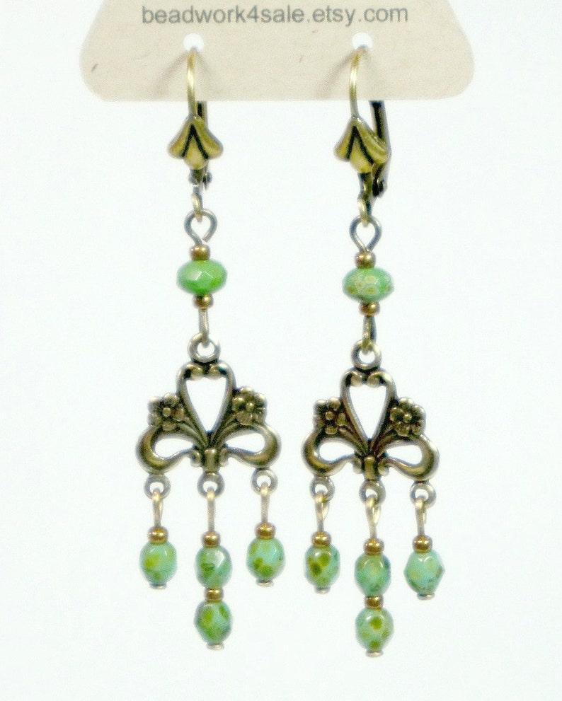 Turquoise Picasso Antique Bronzed Brass Boho Chic Chandelier Dangle Earrings