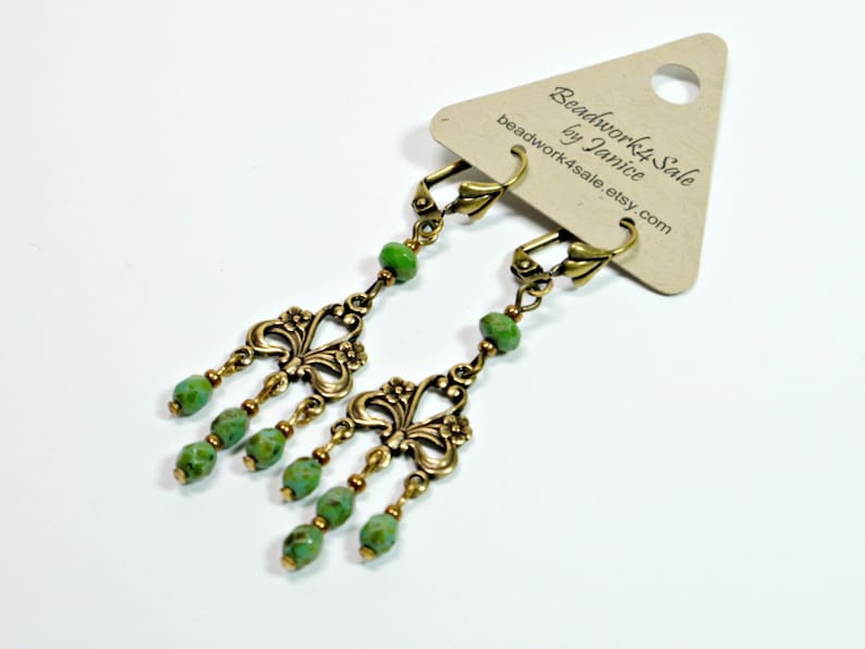 Turquoise Picasso Antique Bronzed Brass Boho Chic Chandelier Dangle Earrings