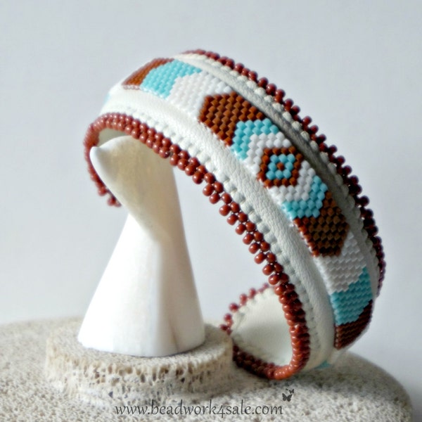 Native American Inspired ~ Beaded Bracelet ~ Chevron Design Handmade Cuff ~ Off-Loom Beadwork