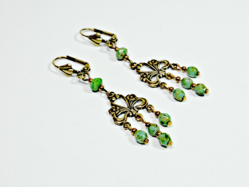 Turquoise Picasso Antique Bronzed Brass Boho Chic Chandelier Dangle Earrings