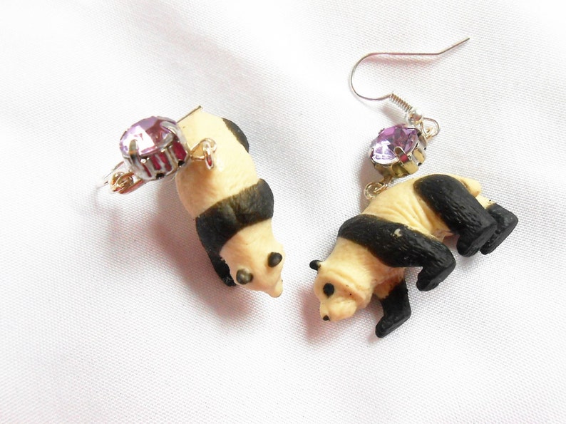 Panda Dangle Earrings With Purple Rhinestones Panda Jewelry Etsy