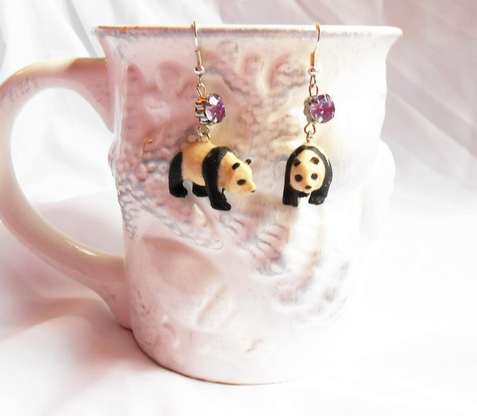 Panda Dangle Earrings With Purple Rhinestones Panda Jewelry Etsy