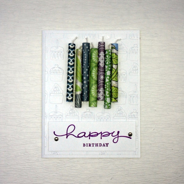 20% off - Birthday Card - Birthday Candles - Blue, Gray, Green & Purple - Florals, Polka Dots - BD0005