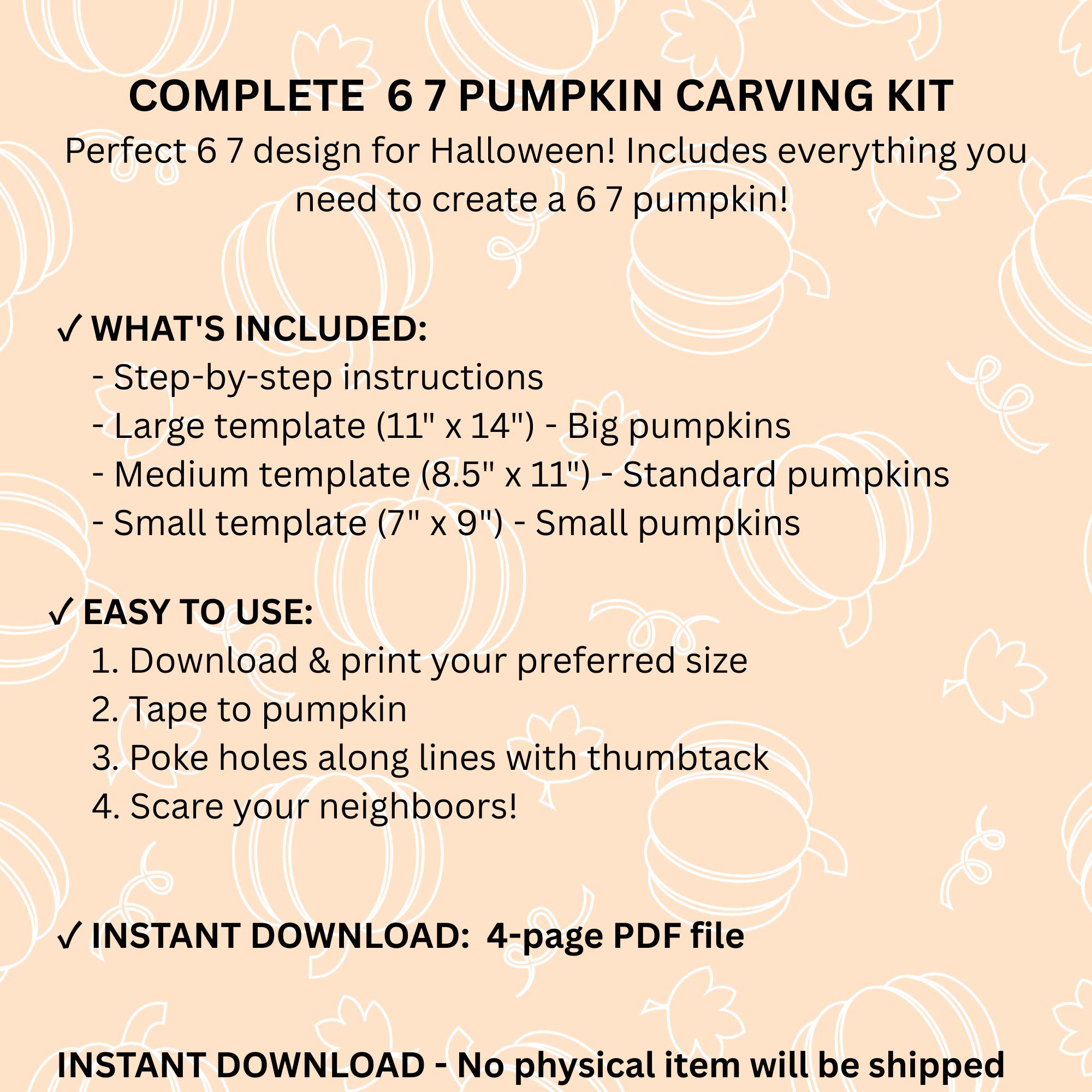 67 Pumpkin Carving Template - 3 Sizes, Halloween Stencil (PDF Pattern ...