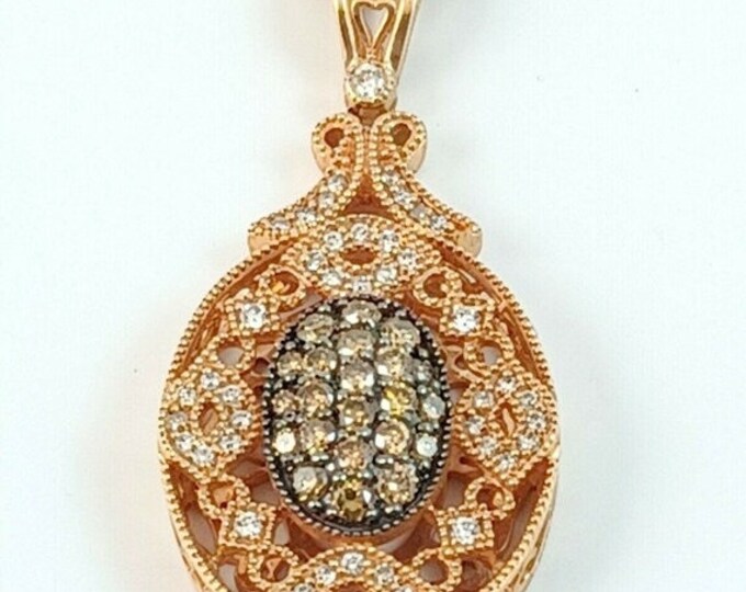60% OFF Estate Champagne & White .75ct  Diamond 14K Pink Gold Pendant Charm Necklace MSRP 5359.00