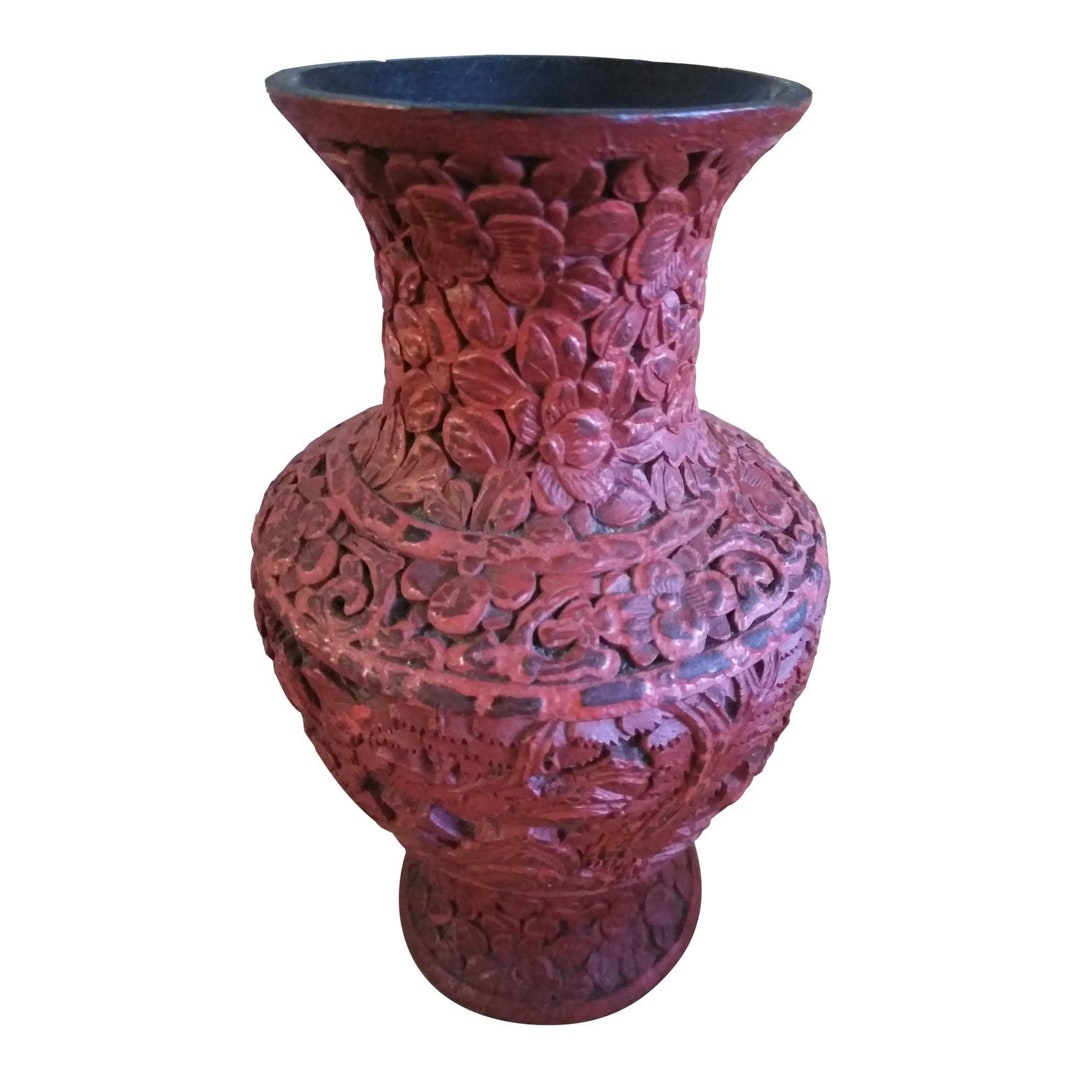 Antique Chinese Cinnabar Vase Etsy