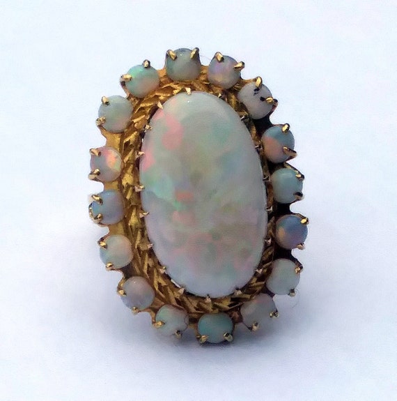 Estate 10ct Opal Halo 18k - 22k Yellow Gold Statem