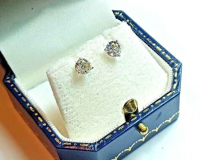 1cttw Natural Diamond Stud Earrings 14k White Gold Screw Backs in Box