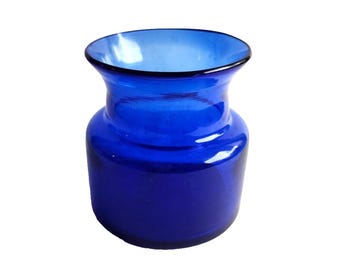 ERIK HOGLUND Large Blue Bubbly Glass Vase BODA Sweden 50&#39;s Scandinavian