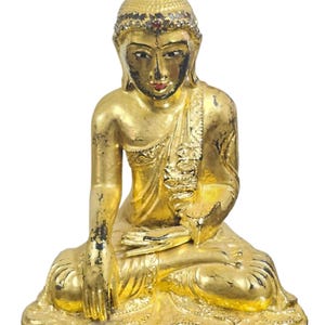 Antique 19th Century Burmese Wooden Sculpture of Mandalay Buddha Statue