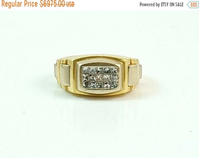60% OFF Vintage Men's 1.5CT Diamond Heavy 14K Two Tone Gold Rolex Style Oyster Band Ring