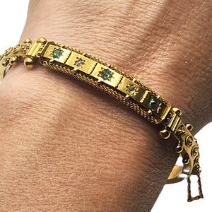 Antique Victorian Emerald & Diamond 15k Yellow Gold Bangle Bracelet