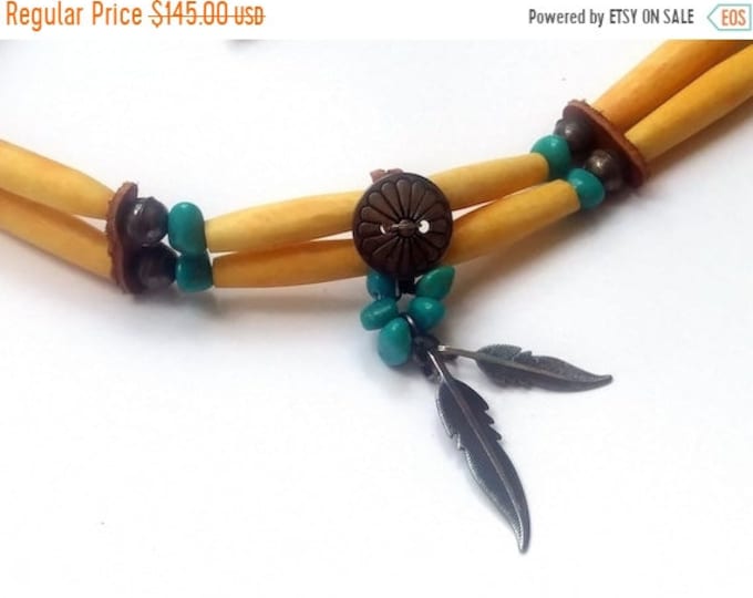 60% OFF Vintage Native American Turquoise Bone & Sterling Silver Choker Necklace