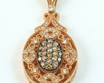 Estate Champagne & White .75ct  Diamond 14K Pink Gold Pendant Charm Necklace MSRP 5359.00