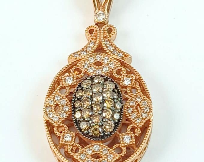 Estate Champagne & White .75ct  Diamond 14K Pink Gold Pendant Charm Necklace MSRP 5359.00