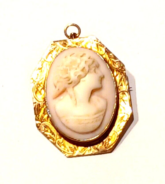 Gorgeous Antique Pin Coral Cameo & 10k Yellow Gold