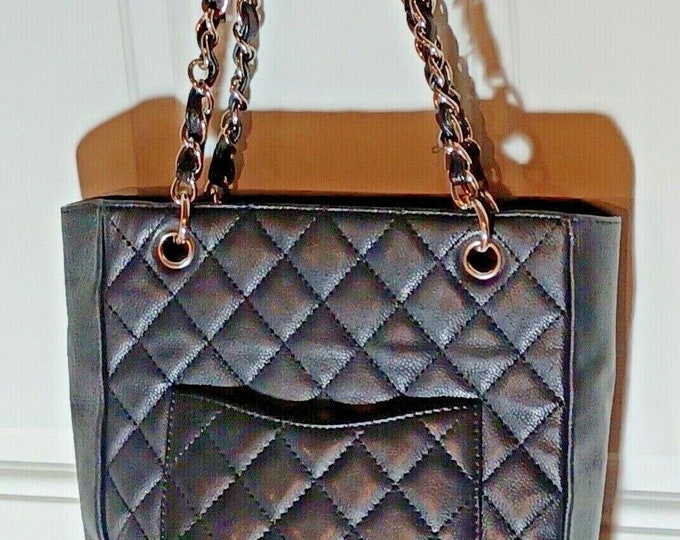 Authentic CHANEL Caviar Petit 10" Shopping Tote Chain Shoulder Bag Black w/ Box