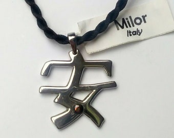 NEW! OS Milor Stainless Steel & 18K Gold Peace Pendant Necklace