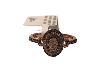 New! .47ctw Round Champagne & White Diamond 10k Rose Gold Ring