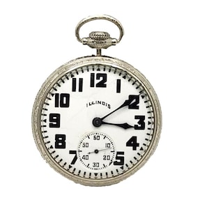 Antique 1923 Illinois Watch Co. Bunn 19j White Gold Filled Pocket Watch 16s