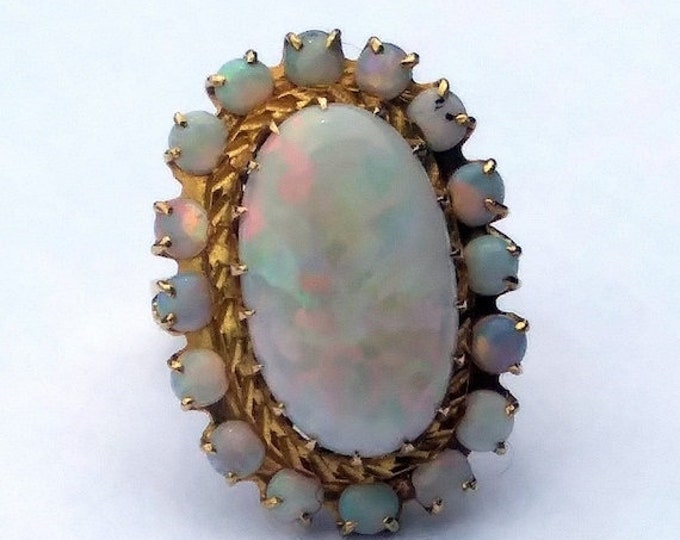 60% OFF Estate 10ct Opal Halo 18k - 22k Yellow Gold Statement Ring