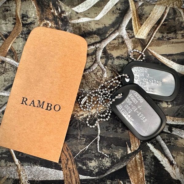 Rambo Military Dog Tags-Costume Replica Cosplay Prop-Lone Wolf U.S. Army-Sylvester Stallone