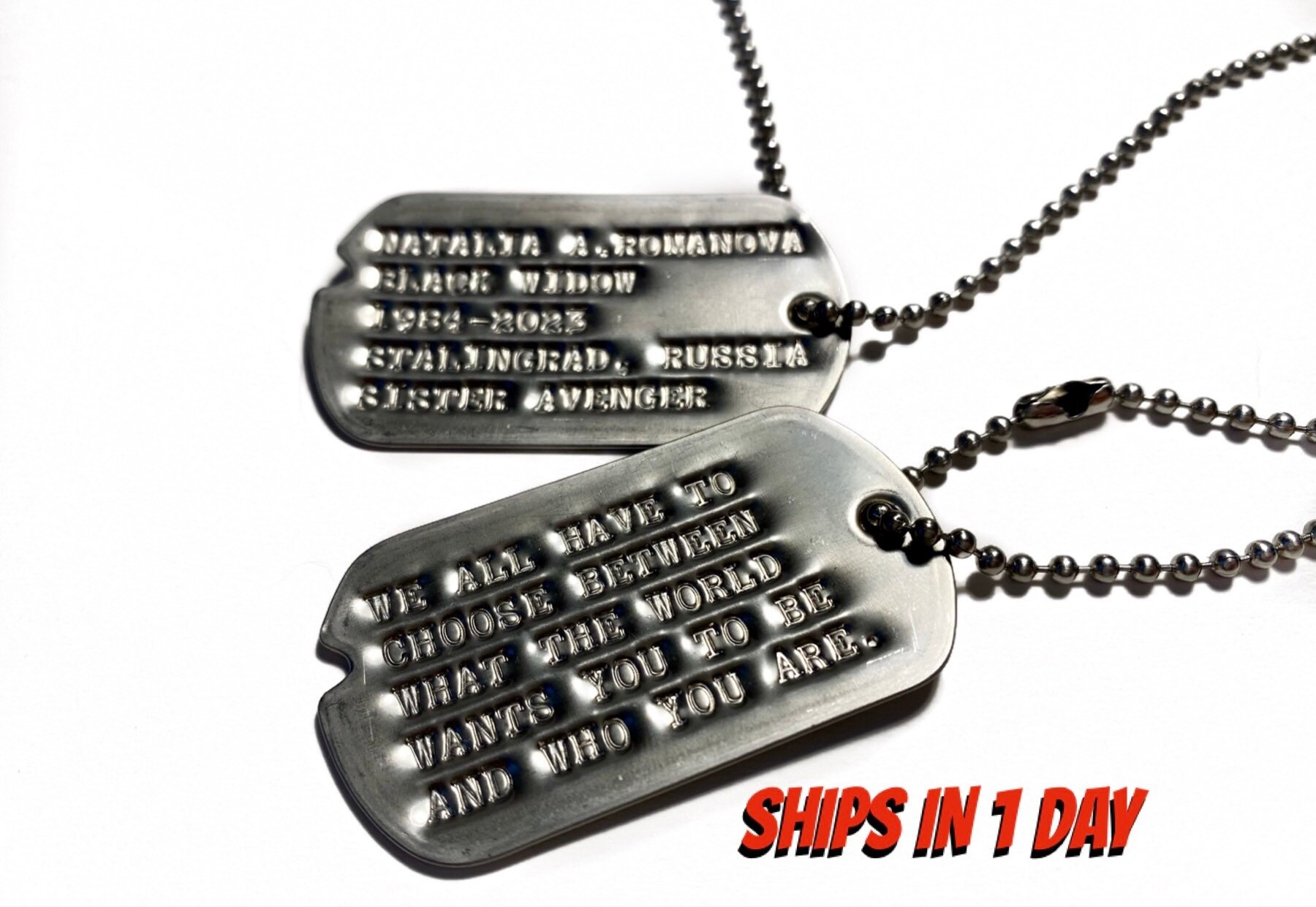 Natasha Romanoff WWII Style Military Dog Tags Necklace - Notched pre …