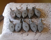 Vintage Mini Pulleys, Iron, Steel, Industrial, WC, Wilcox Crittenden, Nautical Hardware, Assemblage Supplies, Repurpose, Set of 10