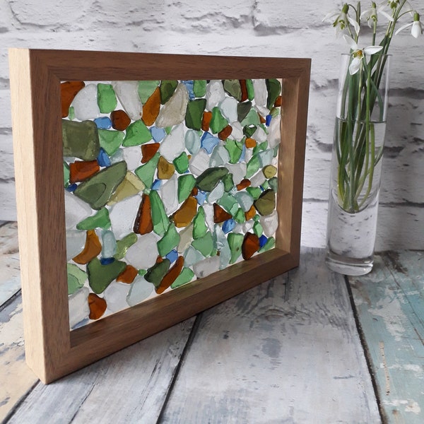 Genuine Sea Glass Mosaic Picture, Sea Glass Gifts, Home Decor, Gifts of Nature, Beach Lover Gift, Sea Glass Sun Catcher, Free Standing.