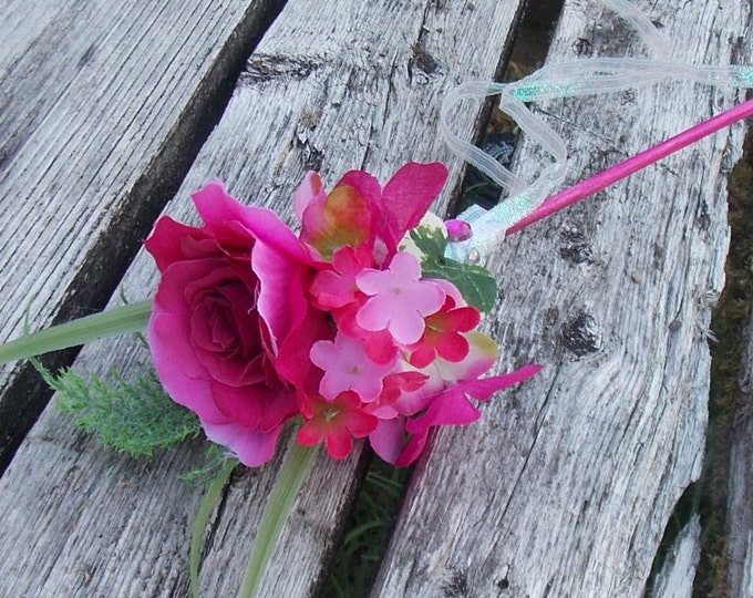 Pink Flower Wand Rose Fairy Magic Wand Flower Stick Etsy
