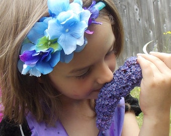 Blue Hydrangea Headband, Blue Flower Crown, Hydrangea Crown, Blue Fairy Headpiece, Spring Wedding,  I01