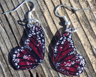 Black and Purple Fairy Wing Earrings with Silver Marking, Purple Butterfly Wing Earrings, Purple Wings with Black Veins and Silver Dots E21