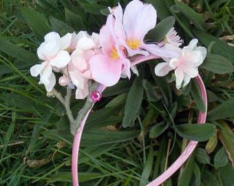 Pink Flower Crown with Jewels, Pink Floral Crown, Pink Blossom Headband, Pink Flower Girl, Spring Bridal, Fairy Headpiece, Dogwood Cherry