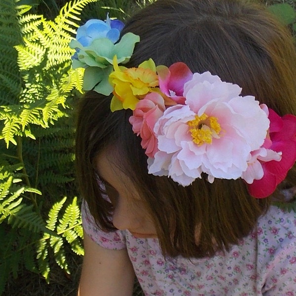 Rainbow Flower Crown with Extra Pink, Rainbow Floral Crown, Rainbow Headband, Colorful Flower Garland, Colorful Flowergirl Headpiece